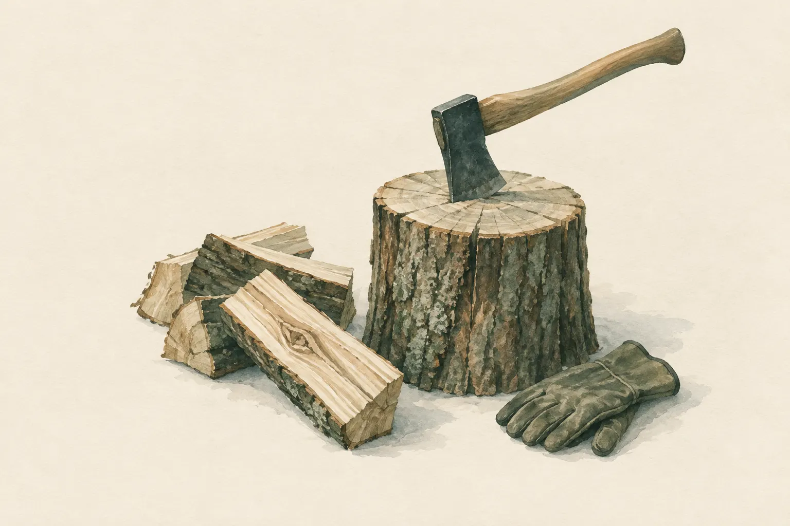 KI-Feldstudie zum Thema „Holz mit der Axt spalten: Hackklotz, Stand, Schlag“