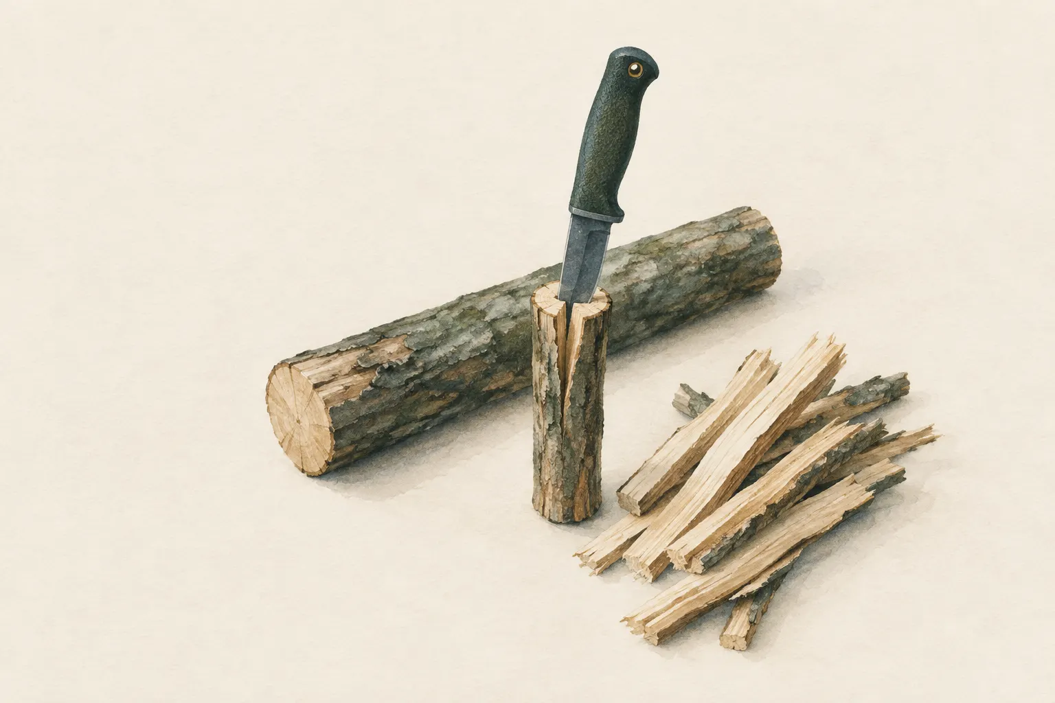 KI-Feldstudie zum Thema „Batoning: kleines Holz mit Messer und Schlagholz spalten“