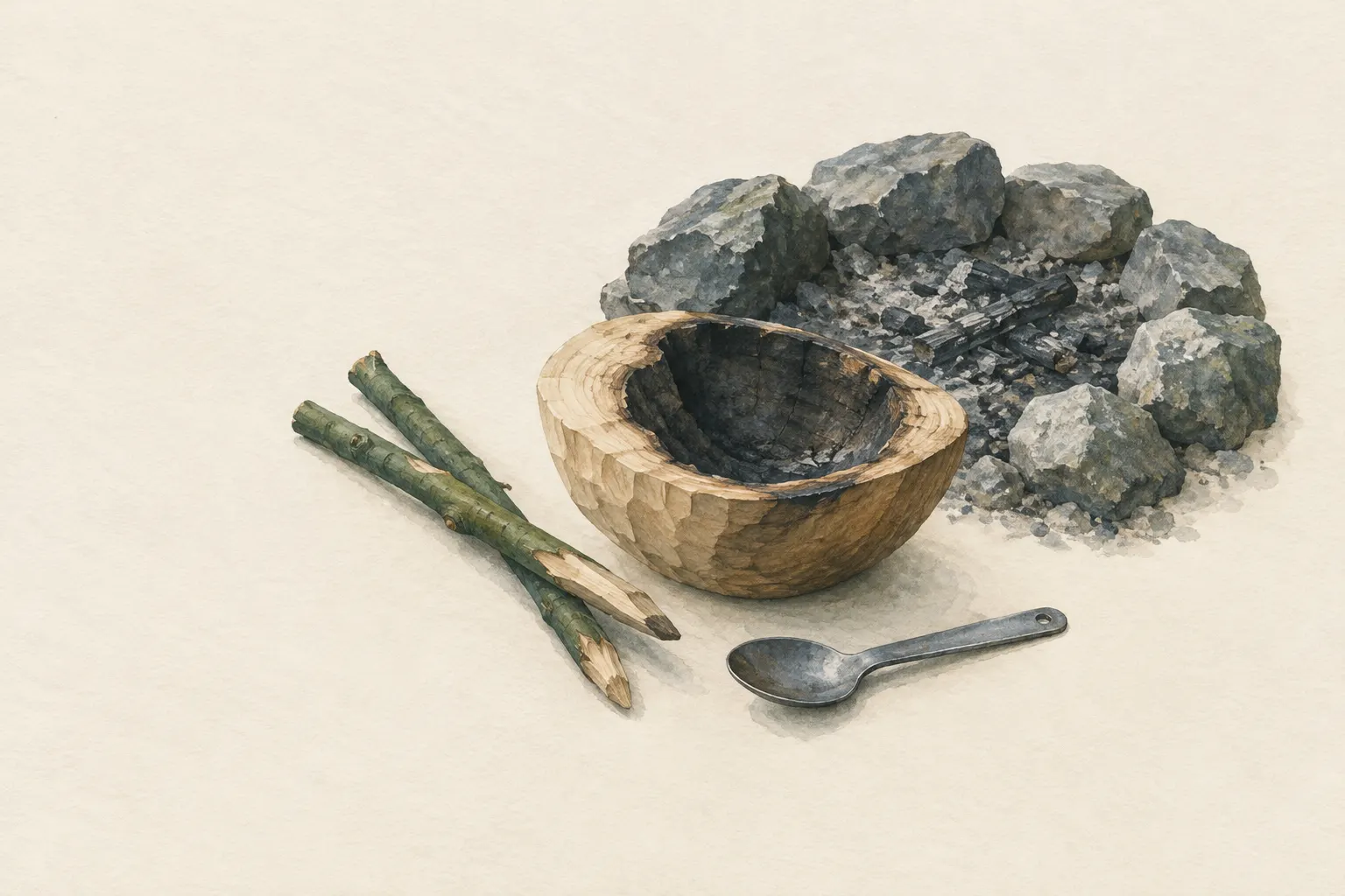 AI field study for “Burning out a bowl or cup with embers”