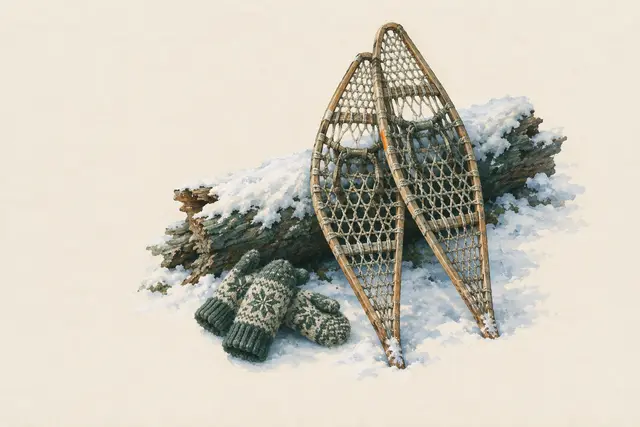 Raquetas de nieve improvisadas con varas, ramas y cordel
