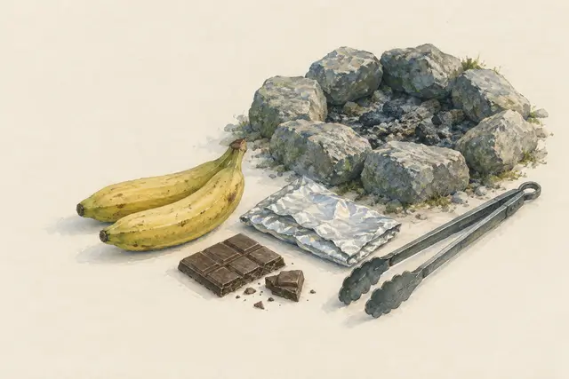 Schokobanane und Bratapfel aus der Glut