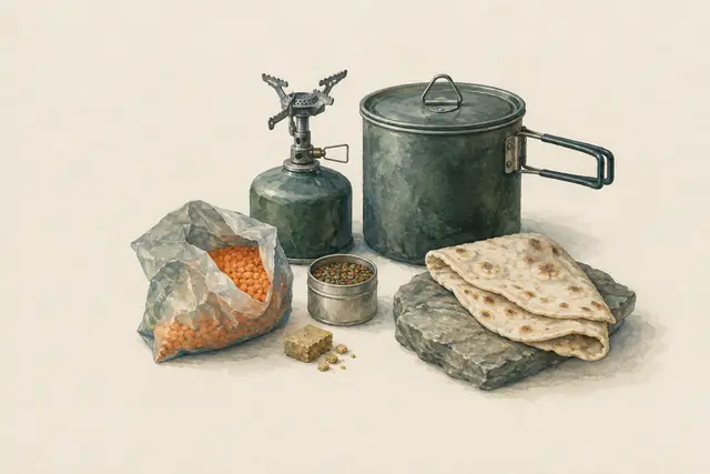 Rote-Linsen-Suppe (Dal) aus dem Rucksack
