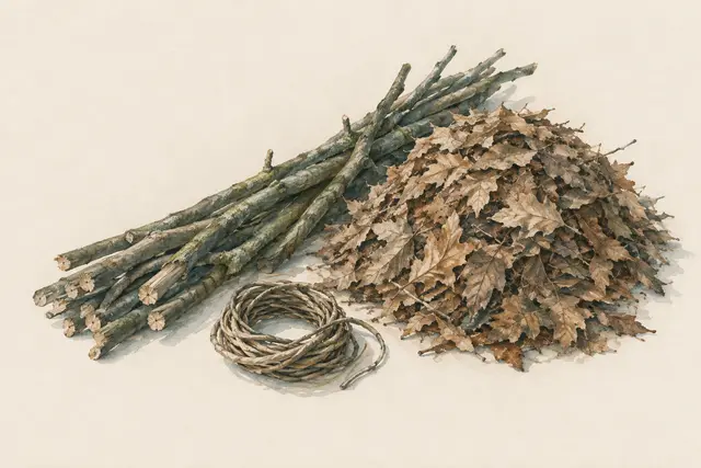 AI field study for “Debris hut from natural materials”