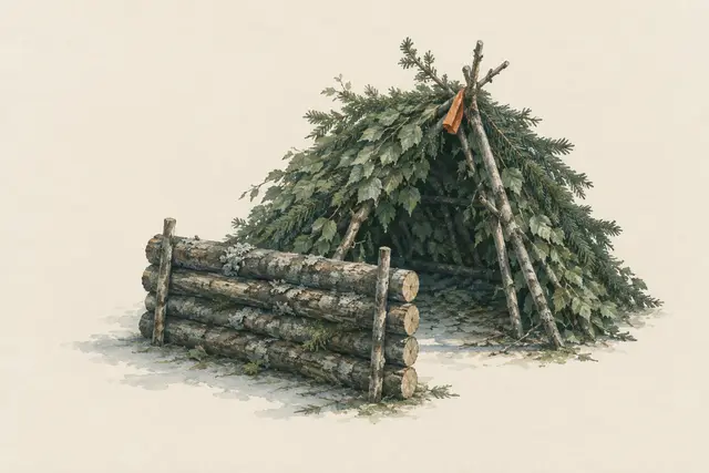 AI field study for “Natural lean-to with fire reflector”
