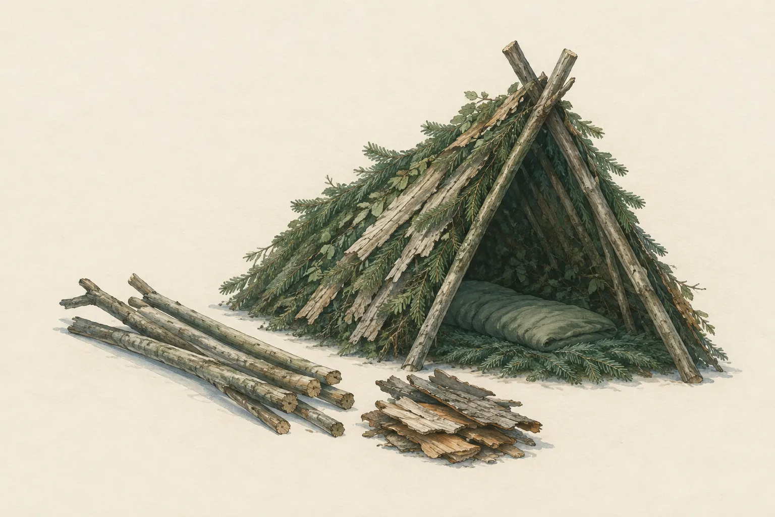 AI field study for “A-frame shelter from natural materials”
