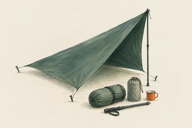 AI field study for “Tarp diamond / plow point (one corner raised)”