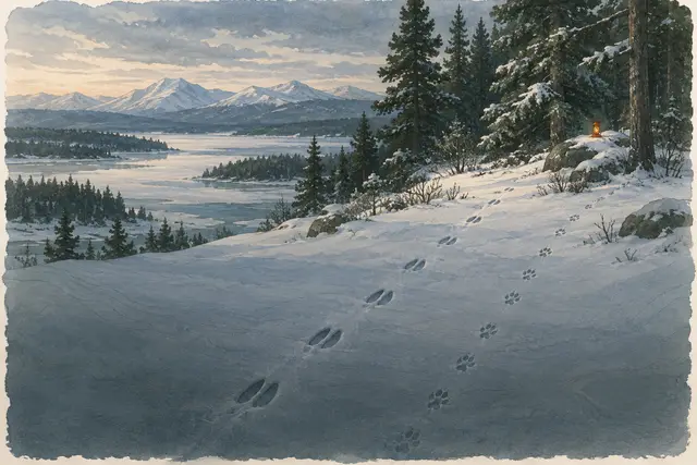 Tierspuren von Reh und Fuchs im frischen Schnee
